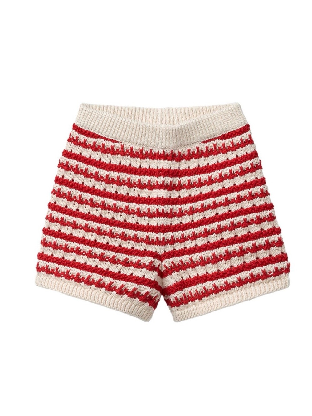 Zara Red and Cream Striped Knit Shorts
